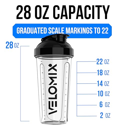 Image of VELOMIX -2 Pack- 28 oz Protein Shaker Bottles for Protein Mixes - 2x Wire Whisk | Leak Proof Shaker Cups for Protein Shakes and Pre Workout | Protein Shaker Bottle Pack (D6) Transparent