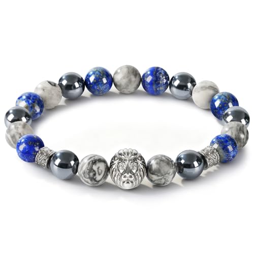 Pulsera para hombre con cabeza de león y piedras naturales miniatura 1