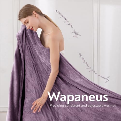 Image of Wapaneus Foot Pocket Heated Blanket Electric Throw with 10 Heating Levels and 4 Timer Settings 4 Hours Auto Shut Off, Flannel Fast-Heating Heated Throw 50 inch x 60 inch, Machine Washable, Purple
