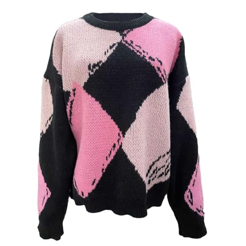 Womens Color Block Sweaters Crewneck Long Sleeve Pullover Knitted Comfy Soft Fashion Teen Girl Outdoor Jumper Tops2