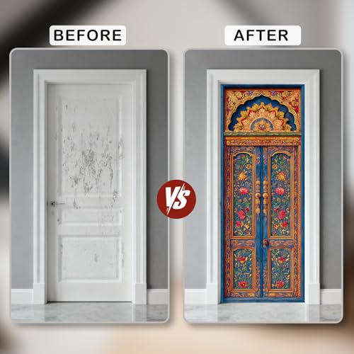 Image of Nuxovilar Floral Carved Door Stickers Peel Stick PVC 30.3x78.7 in Cover | Door Stickers Wall Decals Peel Stick Cover Vinyl Art Poster Living Room Entryway (Floral Carved)