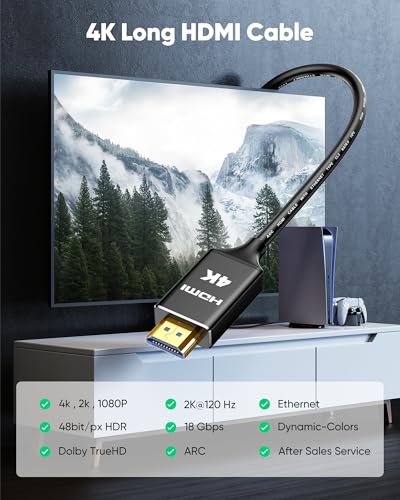 Highwings 4K Long HDMI Cable 10M | in-Wall CL3 Rated HDMI Cable 2.0 | Support HDR10 8/10bit 18Gbps HDCP2.2 ARC | High Speed HD Shielded Cord | Compatible with Laptop, PC, HDTV, Projector