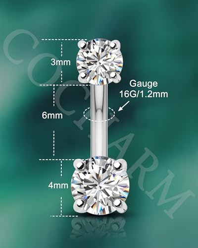 COCHARM Cute Double CZ Rook Earrings for Women 16g Rook Barbell Vertical Jewelry Stainless Steel 6MM 8MM Rook Eyebrow Piercing Jewelry Dainty Eyebrow Rings3