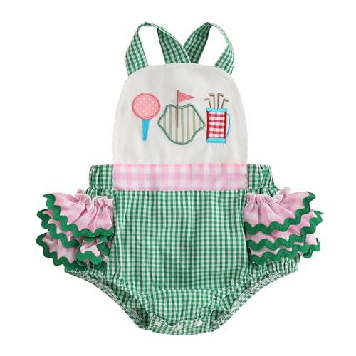 GOOCHEER Newborn Baby Girl Summer Outfits Golf Bubble Romper Dress Ruffle Plaid Sleeveless Bodysuit Jumpsuit Infant Clothes