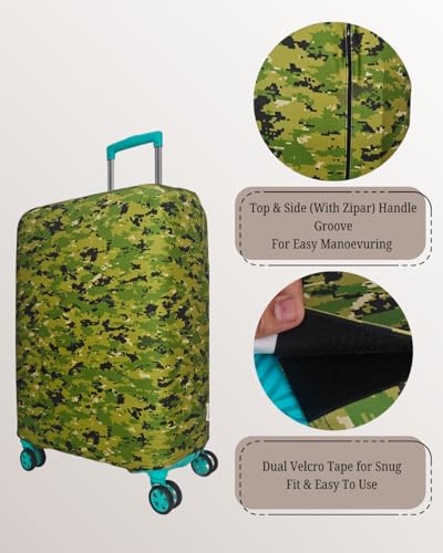 Image of Army Printed Luggage Cover for Traveling Bag & Suitcase - Stretchable & Scratchproof Trolley Protector with Velcro Lock & Lightweight Washable Material(Suitcase Not Included, Only Cover in Product)