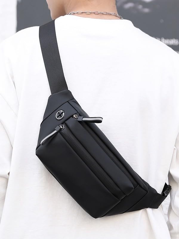 Image of TOURISTIANO Waist Bag for Men | Stylish Side Bag for Travel | Side Sling Bag | Essentials for Running, Riding a Bike for Mobile, Wallet, Keys (Black)