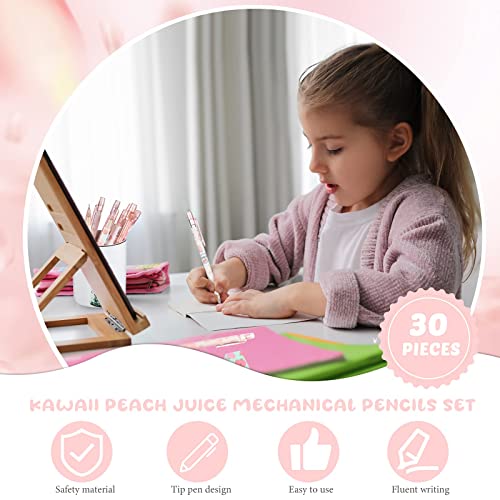 12 Pieces Kawaii Juice Peach Mechanical Pencil With 6 Cute Erasers And 12 Tube Hb Pencil Refills,Fruit,Set For Student Writing, Drawing, Sketching, Architecture (0.5Mm) #TOP4
