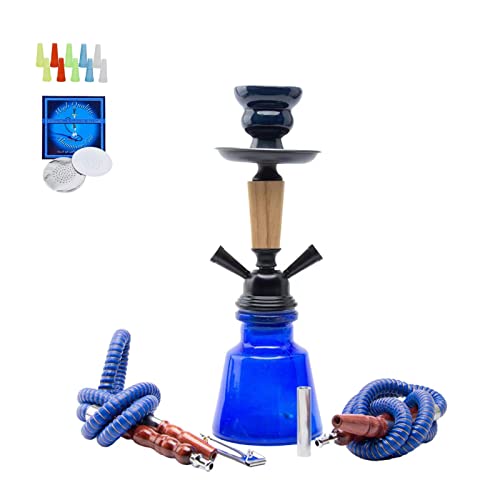 Hookah with 2 hookah hose, 12" portable hookah set with all hookah accessories for hookah starter, including hookah bowl, hookah coal holder, extra 10 disposable hookah tips, bonus hookah foil and hookah tong etc. (12"BLUE)