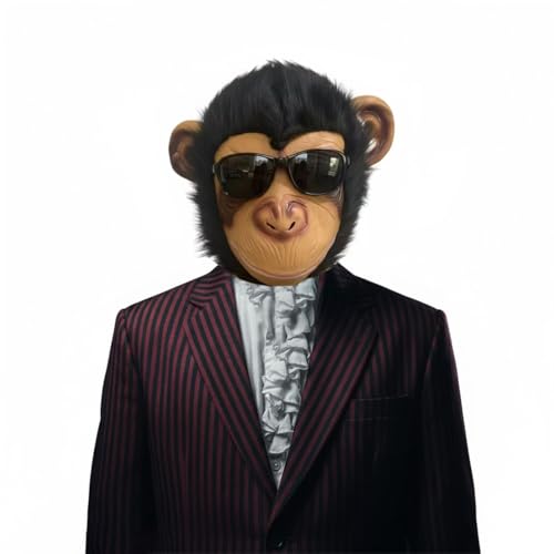YAQIZENG Monkey Mask Latex Full Head Animal Black Chimp Mask Adult Teens Halloween Cosplay Costume Party Props Large Size