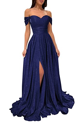 Off Shoulder Sweetheart Glitter Prom Dresses Long Ball Gowns for Women Formal Slit Maxi Wedding Formal Evening Dress