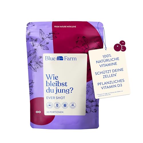 Blue Farm Ever Shot – Pflanzlicher Drink mit Fruchtpulver, Spermidin & Vitamin D3 – vegan, ballaststoffreich, ohne Zuckerzusatz – 300g Pulver