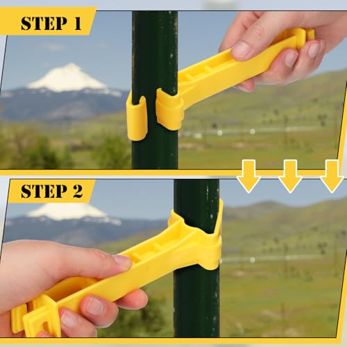 Image of Pangda 100 Pcs 5 inch Snap Type Insulator Electric Fence T Post Insulators Extended Snug Fitting T Post Electric Fence Wire Clips for Agricultural and Ranchers (Yellow)