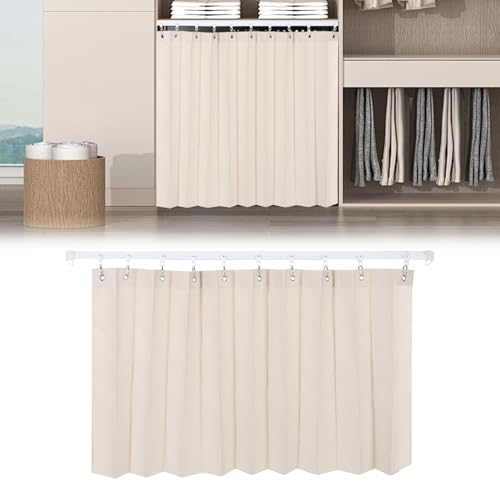 Dwlhap Cabinet Curtain for Shelves,Waterproof Under Sink Curtains for Kitchen Storage Room,Blackout Dust Proof Privacy Closet Curtain for Open Closet Easy Installation (Beige, H80 W60)