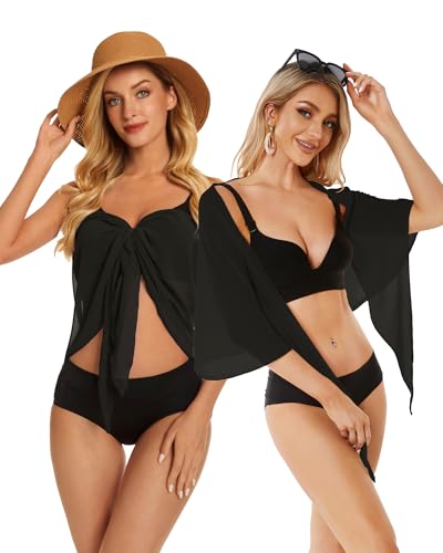 Image of CHICGAL 2 Pieces Women Beach Sarong Bathing Suit Wrap Skirt Sheer Bikini Swimsuit Cover Ups for Swimwear