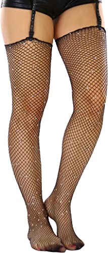 Image of ToBeInStyle Women's Seductive Punk Rock Basic Unfinished Rawedge Fishnet Thigh Highs