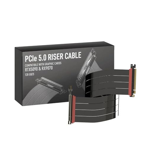 Image of LINKUP PCIE 5.0 Riser Cable | for Vertical GPU Mount | Left Angle | Graphics Card GPU Ready | Usable with PCIe 4.0 & RX 9070 / RTX5090 | 60cm (Total Length: 64cm)