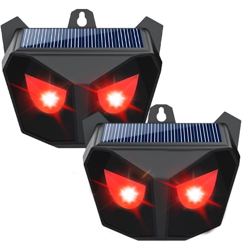 LOFFU Animal Repeller （Pack of 2）, Solar Nocturnal Animal Repeller with Two Red Flashing Lights, Water Repellent Repeller for Cats Dogs Foxes Birds Skunks