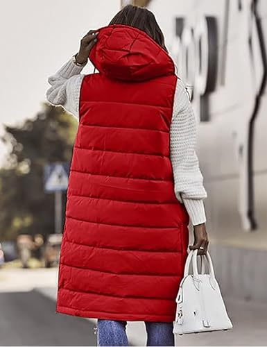 Womens Long Hooded Quilted Puffer Vest Zip Up Sleeveless Hoodie Quilted Vest Jacket Winter Warm Coat4