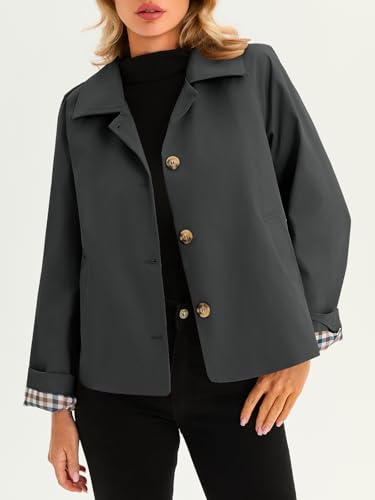 Image of Tankaneo Womens Cropped Trench Coat Lightweight Single Breasted Jacket Fall Windbreaker Fashion Outerwear