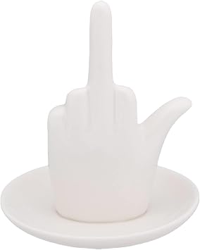 Middle Finger Statue Decor, Ring Holder, Jewelry Storage Rack, Ceramic Middle Finger Ring Dish Tray White