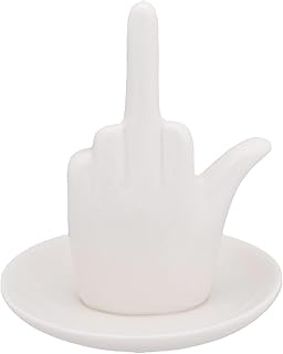 Qaoliffa Middle Finger Statue Decor, Middle Finger Ring Holder,Jewelry storage rack,Ceramic Middle Finger Jewelry Ring Dish Tray (White)