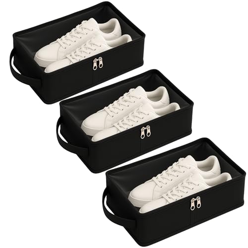 Image of Black Shoe Box for Travel & Storage Travel Accessories Shoe Organizer Shoe Bags Pouches Travel Shoe Cover, Essentials (Pack of 3, Men's)