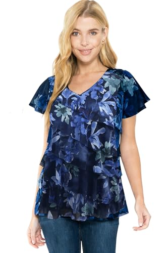 Image of LEEBE Women and Plus Size Printed Mesh Ruffle Top (Small-5X)