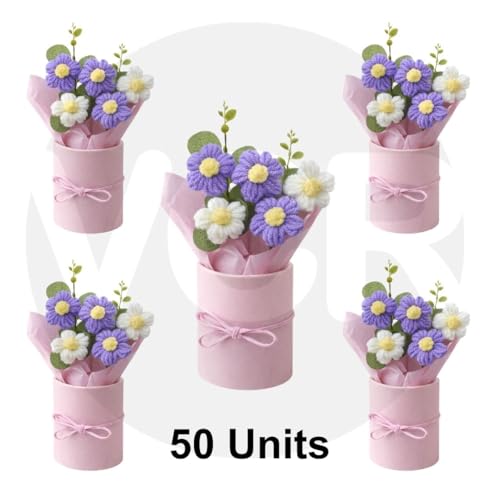 Image of VCR Handmade Light Purple Crochet Bouquet- Pack of 50 - Hand Woven Knitted Artificial Hand Knitted Bouquet Flower for Office Desk, Table, Car, Bedroom, Wedding & Special Occasions
