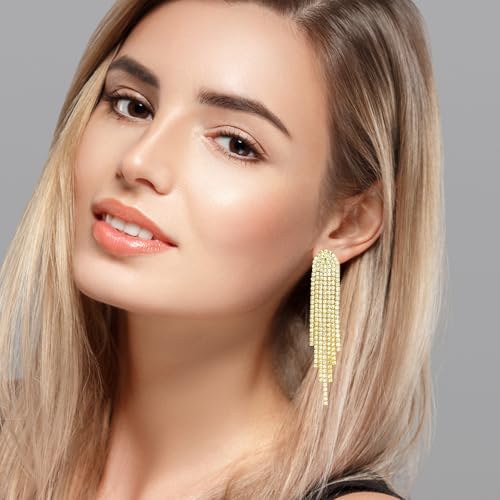 Rhinestone Tassel Earrings, Long Sparkly Statement Chandelier Earrings Trendy Iridescent Earrings Formal Elegant Prom Evening Wear Earrings For Women Prom Wedding Earrings3