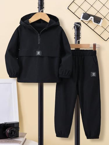 2 Pieces Kids Boys Tracksuit Quarter Zip Up Pullover Athletic Hoodie Jacket and Jogger Pants Sportswear Set for 4-7Y3