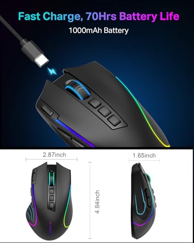Image of E-YOOSO Wireless Gaming Mouse, Ergonomic PC Gaming Mice with Thumb Groove, Tri-Mode Gaming Mouse with Mechanical Rapid Fire Key, 8000 DPI, 6 RGB Modes, 75-Hour Battery Life for PC Laptop