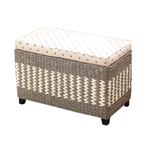 Aufbewahrungsbank, Rattan, gewebter Ottoman-Sitz mit gepolstertem...