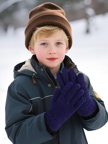 Image of Cooraby 3 Pairs Kid's Winter Gloves Thick Warm Knitted Gloves Children Cold Weather Gloves
