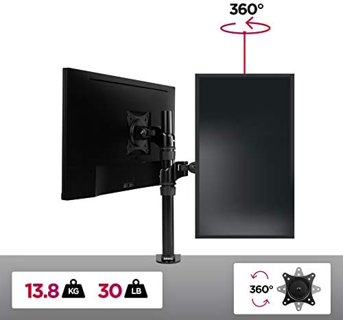 Duronic Monitor Arm Stand DM451X1 | Single PC Desk Mount | Aluminium | Height Adjustable | For One 15-27 LED LCD Screen | VESA 75/100 | 13kg Per Screen | Tilt -20°/-20°, Rotate 360°
