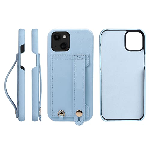 iPhone 14 Plus ケース Handy ハードケース PUレザー 耐衝撃 スタンド機能 ハンディベルト ハンドメイド ストラップホール ストラップリング カードポケット スカイブルー 淡青色 空色 H6-14Plus-SkyBlue