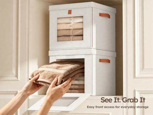 Image of Homsorout Cube Storage Bins with Lids - Front Opening, Clear Window, 2 Pack | 11.8 inch Cube Fit, Stackable Design, Foldable Storage, Dust Protection, Easy Carry Handles, Ideal for Closet, Shelf, Dorm & RV