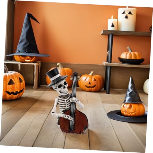 Squelette Halloween Résine avec Violon Statue Décorative aux Finitions Sculptées - 7