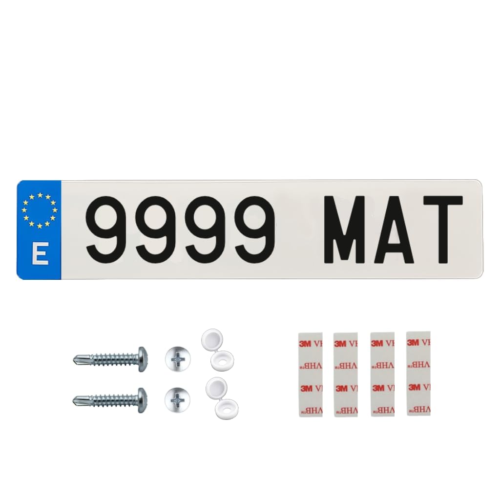 Matrícula Acrílica Homologada 52x11 CM | Matrícula de Coche Universal Europea | Material Resistente y Elegante | Fácil y Rápida Instalación (Pack 2 Unidades)