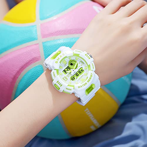 Gosasa Dual time Zone Multifunctional Watch, Digital Electronic Waterproof Sports Watch, Leisure Watch, Student Youth Vitality Candy Color Student Watch (Light Green)3