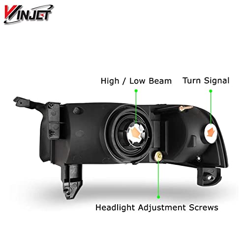Winjet Headlights Assembly Street Series For [1994-2002 Dodge Ram 1500/94-02 Dodge Ram 2500 3500/95-02 Dodge Ram 4000], Headlamp Replacement With Dual Beam, Turn Signal Light And Amber Reflector #TOP2
