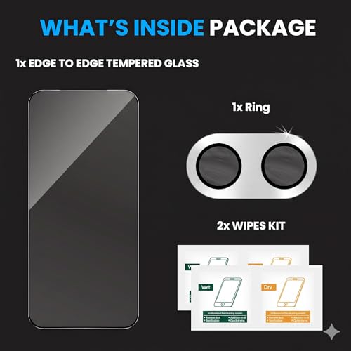 Image of FIRST MART Tempered Glass for Vivo X200 FE 5G with Silver Camera Ring Guard & Installation Kit | HD Clear Edge-to-Edge Screen Protector, Scratch Resistant, Case-Friendly | Pack of 1