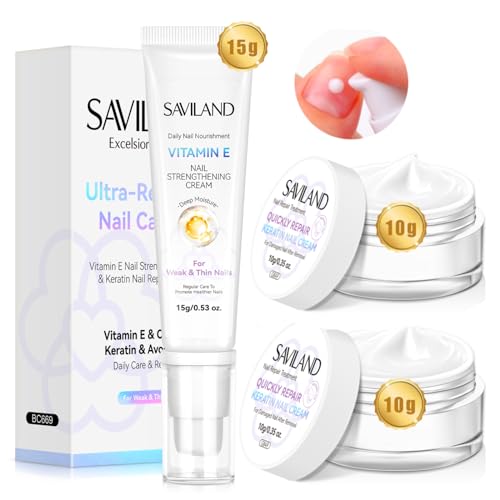 SAVILAND Nail Strengthening Cream Cuticle Cream with Vitamin E: Ultra-Repair Nail Strengthener Growth Stops Splits, Chips, Cuticle Cream for Dry Damaged Cuticles Deep Nourishing Daily Nail Care Home