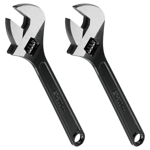 SENJEOK 2PCS 12 Inch Adjustable Spanner, 300mm Large Adjustable Wrench Wide Jaw for Plumbing, Black, Max Opening 36mm