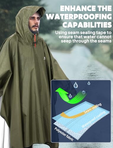 Image of ANYOO Hooded Rain Poncho for Adults Waterproof Lightweight Rain Coat for Men Women Reusable Rain Jacket for Emergency Outdoor