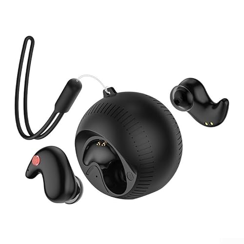 TIANHENGMart Auriculares impermeables para dormir con cancelación de ruido, práctica correa con cordón, funda de carga esférica (negro)