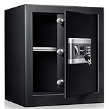  Caja fuerte electrónica con cerradura de combinación y llave, caja fuerte ignífuga TOPQSC con llave Caja fuerte ignífuga de 43L con alarma Caja fuerte de oficina a prueba de humedad y golpes - Negro