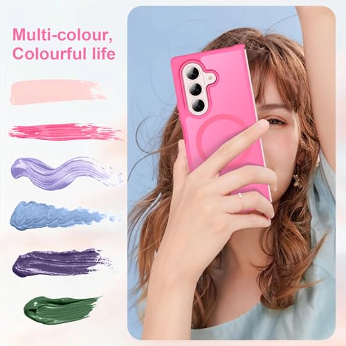 Image of ORETECH Magnetic for Samsung Galaxy Z Fold 7 Case, Translucent Back Non-Slip Hard PC Shockproof Bumper Protective Phone Case Cover for Samsung Z Fold 7 - Hot Pink