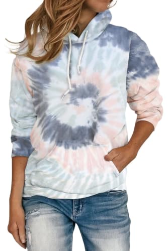 Image of HVEPUO Tie Dye Print Hoodie Long Sleeve Drawstring Pullover Tops Loose Casual Sweatshirt For Women(S-XXL)