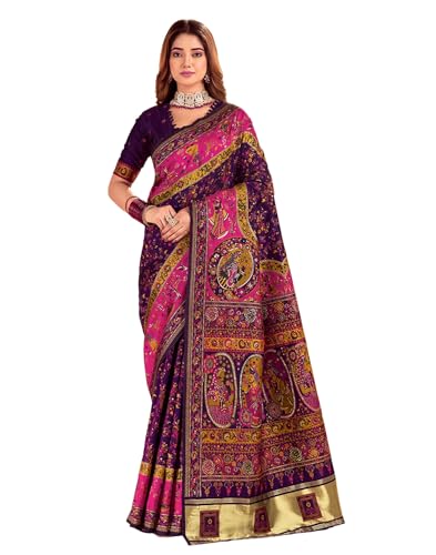 Image of SIRIL Women's Silk Kashmiri Minakari Jacquard Saree With Unstitched Blouse Piece