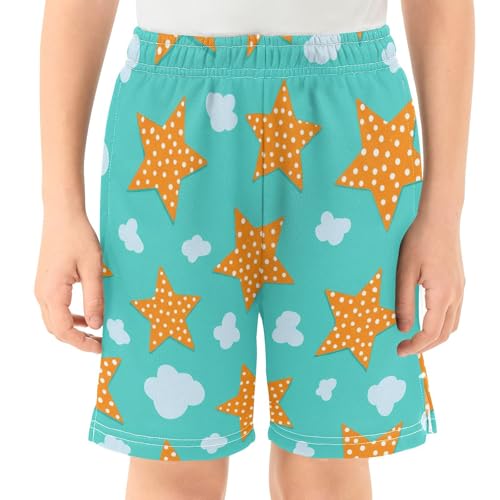 Orange Stars Athletic Shorts with Zipper Pockets, Youth Boys Athletic Running Shorts for Summer2